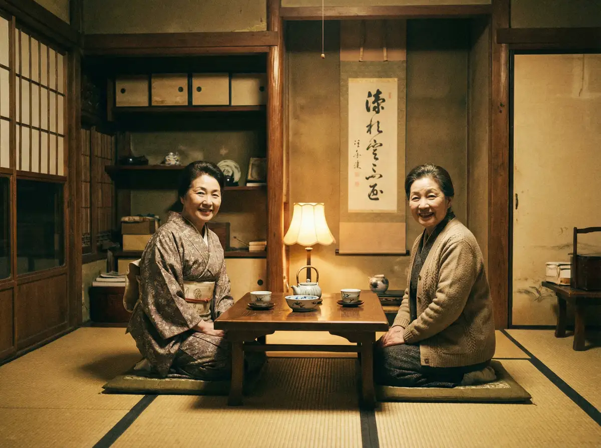 两位优雅的 青梅竹马是消防员免费观看 在日式茶室中品茶交谈